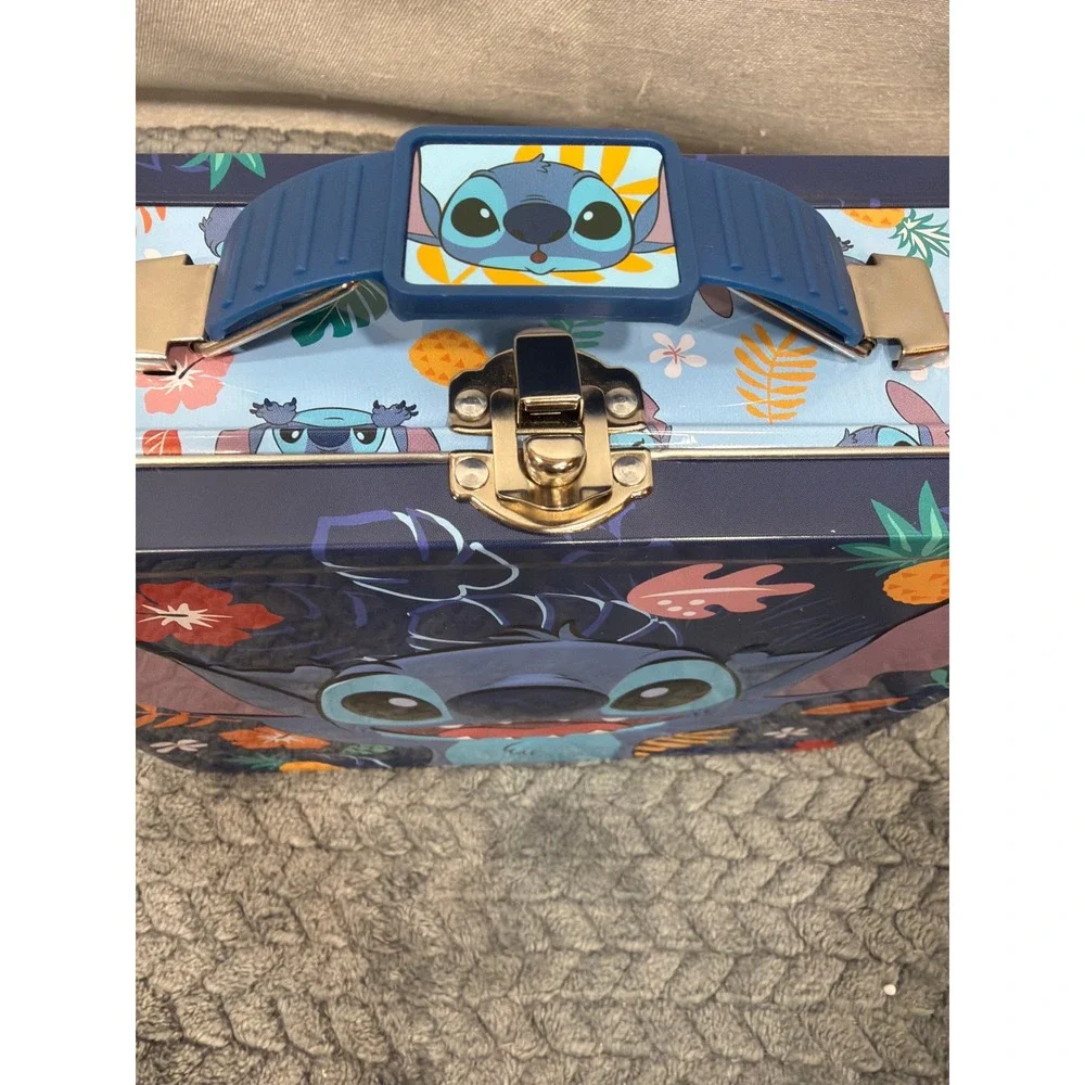 Disney Lilo & Stitch Tropical Tin Lunch Box Blue Experiment 626 Metal Tote Case